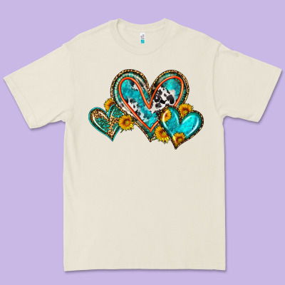 Western Leopard Turquoise Cowhide Hearts Olivia Premium Tee Designed By Oliviacreatesart