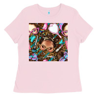 Bubblegum Pink hairdresser messy bun hand mirror and scissors with leopard and tiger  Ladies Tee - BundleAndBundleShop