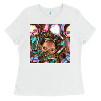 White hairdresser messy bun hand mirror and scissors with leopard and tiger  Ladies Tee - BundleAndBundleShop