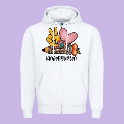 Peace Love Kindergarten Zipper Hoodie Designed By Jahusdesignshop