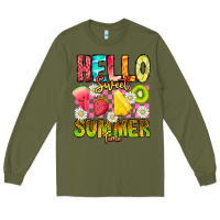 Army Green Hello Sweet Summer Time Long Sleeve Tee - CowhideDigitalArt