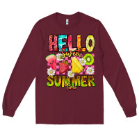 Burgundy Hello Sweet Summer Time Long Sleeve Tee - CowhideDigitalArt