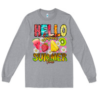 Heather Grey Hello Sweet Summer Time Long Sleeve Tee - CowhideDigitalArt