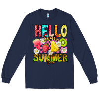 Navy Hello Sweet Summer Time Long Sleeve Tee - CowhideDigitalArt