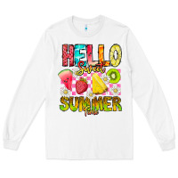 White Hello Sweet Summer Time Long Sleeve Tee - CowhideDigitalArt