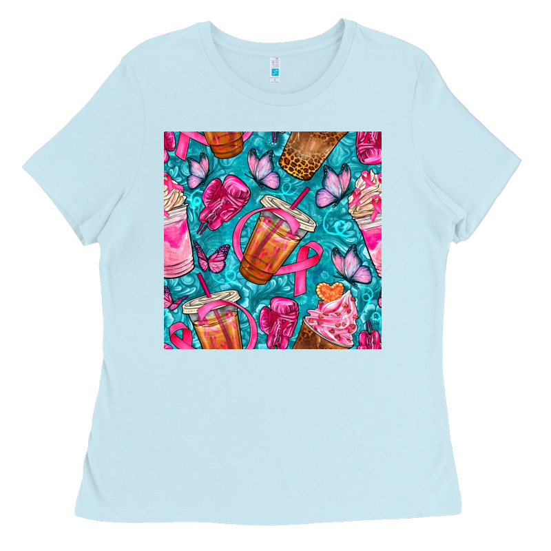 Breast Cancer Coffee Cups With Butterfly Seamless Pattern Bbs Ladies Tee by BundleAndBundleShop | Teevron