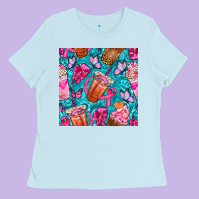 Breast Cancer Coffee Cups With Butterfly Seamless Pattern Bbs Ladies Tee Designed By Bundleandbundleshop