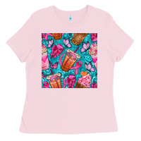 Bubblegum Pink breast cancer coffee cups with butterfly seamless pattern bbs Ladies Tee - BundleAndBundleShop