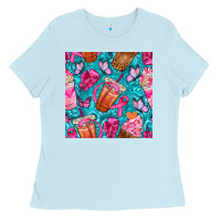 Baby Blue breast cancer coffee cups with butterfly seamless pattern bbs Ladies Tee - BundleAndBundleShop