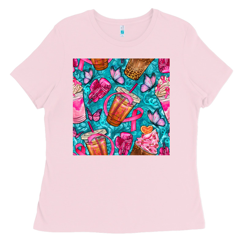 Breast Cancer Coffee Cups With Butterfly Seamless Pattern Bbs Ladies Tee by BundleAndBundleShop | Teevron