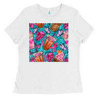 White breast cancer coffee cups with butterfly seamless pattern bbs Ladies Tee - BundleAndBundleShop