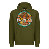 Army Green fall gnomes round earrings 4 Premium Hoodie - Artiststas