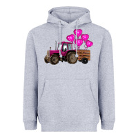 Heather Grey valentines day pink tractor with pink heart balloo Heavyweight Hoodie - RanaPortraitStore