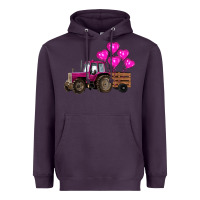 Plum valentines day pink tractor with pink heart balloo Heavyweight Hoodie - RanaPortraitStore
