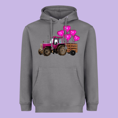 Valentines Day Pink Tractor With Pink Heart Balloo Heavyweight Hoodie Designed By Ranaportraitstore