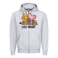 Heather Grey peace love 2nd grade Zipper Hoodie - JahusDesignShop