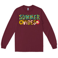 Burgundy Summer Vibes Long Sleeve Tee - CowhideDigitalArt