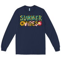 Navy Summer Vibes Long Sleeve Tee - CowhideDigitalArt