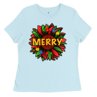 Baby Blue merry christmas with light sunflower bbs Ladies Tee - BundleAndBundleShop