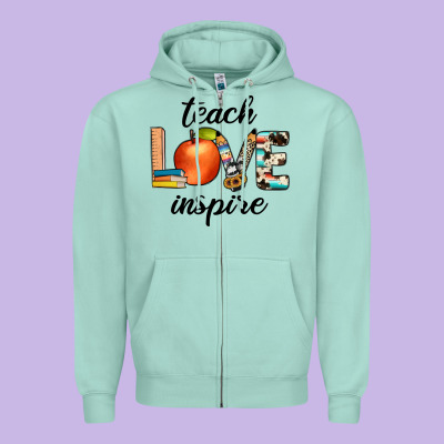 Teach Love Inspıre Zipper Hoodie Designed By Jahusdesignshop