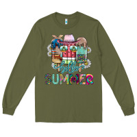 Army Green Hello Summer Long Sleeve Tee - CowhideDigitalArt