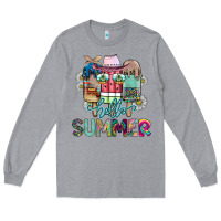 Heather Grey Hello Summer Long Sleeve Tee - CowhideDigitalArt