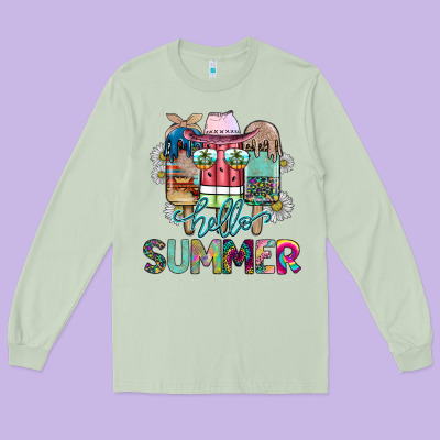 Hello Summer Long Sleeve Tee Designed By Cowhidedigitalart