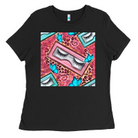 Cosmetic Fake Eyelashes And Butterfly With Leopard Seamless Pattern Bb Ladies Tee | Teevron