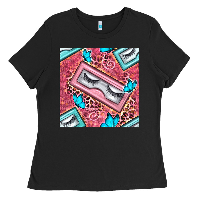 Cosmetic Fake Eyelashes And Butterfly With Leopard Seamless Pattern Bb Ladies Tee by BundleAndBundleShop | Teevron