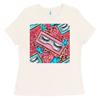 Bone cosmetic fake eyelashes and butterfly with leopard seamless pattern bb Ladies Tee - BundleAndBundleShop