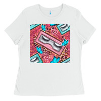 White cosmetic fake eyelashes and butterfly with leopard seamless pattern bb Ladies Tee - BundleAndBundleShop