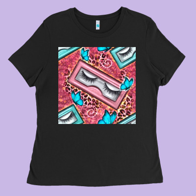 Cosmetic Fake Eyelashes And Butterfly With Leopard Seamless Pattern Bb Ladies Tee Designed By Bundleandbundleshop