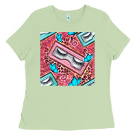 Matcha cosmetic fake eyelashes and butterfly with leopard seamless pattern bb Ladies Tee - BundleAndBundleShop