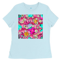Baby Blue hairstylist coffee cups and daisy with leopard seamless pattern bbs Ladies Tee - BundleAndBundleShop