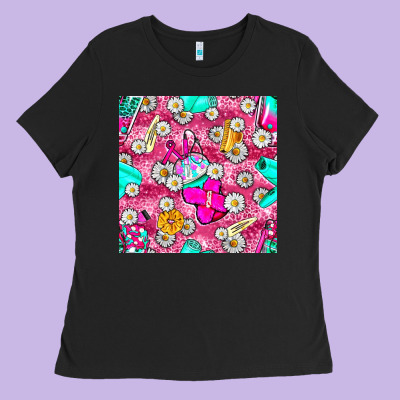 Hairstylist Coffee Cups And Daisy With Leopard Seamless Pattern Bbs Ladies Tee Designed By Bundleandbundleshop
