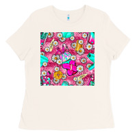 Bone hairstylist coffee cups and daisy with leopard seamless pattern bbs Ladies Tee - BundleAndBundleShop