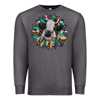 Charcoal Heather baby cow with sunflower Premium Sweatshirt - RanaPortraitStore