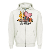 Oatmeal Heather peace love 3rd grade Zipper Hoodie - JahusDesignShop