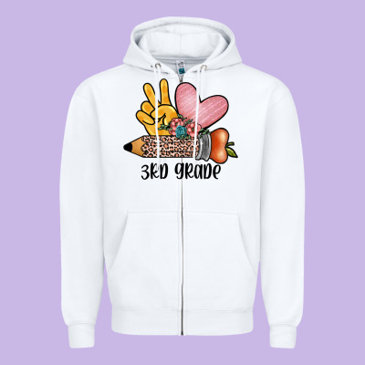 Peace Love 3rd Grade Zipper Hoodie Designed By Jahusdesignshop