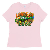 Bubblegum Pink Loads of luck with tractor St. Patricks Day Ladies Tee - FaDigitalArtStudio
