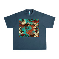 Midnight Navy Serape Turquoise Glitter Cowhide  Tooled Leather  Tumbler Urban Heavy Tee - FaDigitalArtStudio