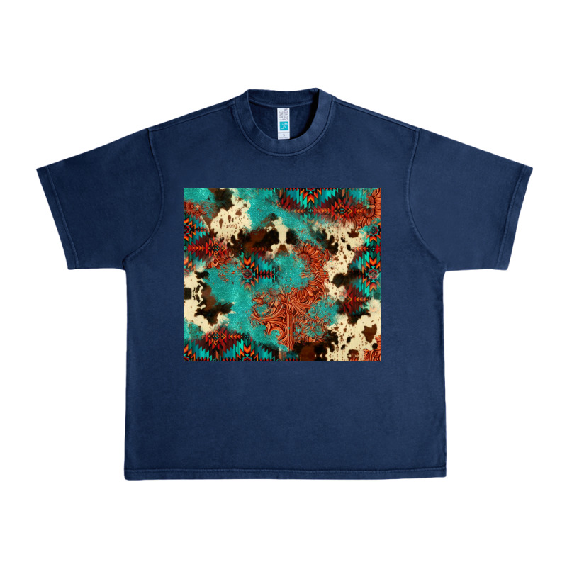 Serape Turquoise Glitter Cowhide  Tooled Leather  Tumbler Urban Heavy Tee by FaDigitalArtStudio | Teevron