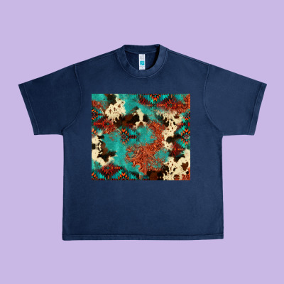 Serape Turquoise Glitter Cowhide  Tooled Leather  Tumbler Urban Heavy Tee Designed By Fadigitalartstudio