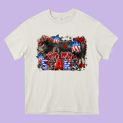 Oh My Stars Pig Heavy Core Tee Designed By Cowgirlartshop