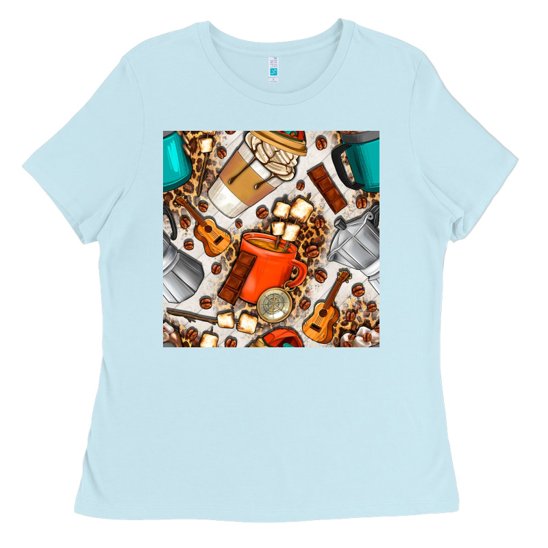 Camping Coffee Cups Marshmallow And Moka Pot With Leopard Seamless Pat Ladies Tee by BundleAndBundleShop | Teevron