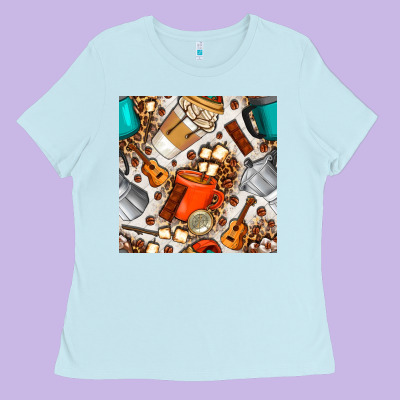 Camping Coffee Cups Marshmallow And Moka Pot With Leopard Seamless Pat Ladies Tee Designed By Bundleandbundleshop