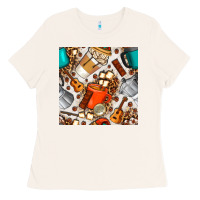 Bone camping coffee cups marshmallow and moka pot with leopard seamless pat Ladies Tee - BundleAndBundleShop