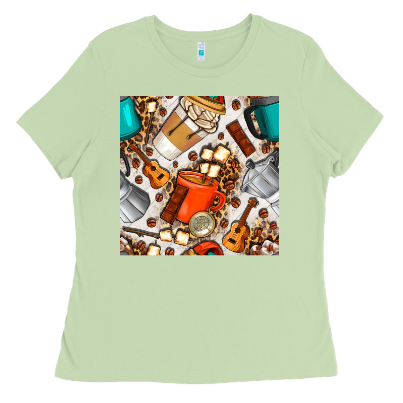 Camping Coffee Cups Marshmallow And Moka Pot With Leopard Seamless Pat Ladies Tee by BundleAndBundleShop | Teevron