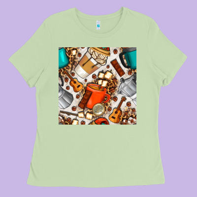 Camping Coffee Cups Marshmallow And Moka Pot With Leopard Seamless Pat Ladies Tee Designed By Bundleandbundleshop