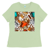 Matcha camping coffee cups marshmallow and moka pot with leopard seamless pat Ladies Tee - BundleAndBundleShop
